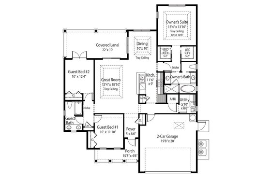 Floor Plan - Main Floor for Mediterranean House Plan #938-22 - 3 bed, 2 bath