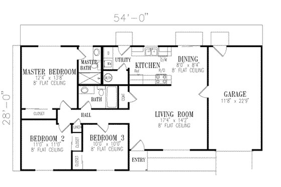 Floor Plan - Main Floor for Ranch House Plan #1-155 - 3 bed, 2 bath