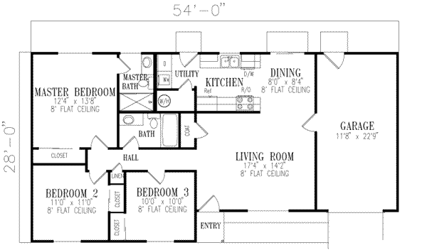 House Blueprint - Ranch Floor Plan - Main Floor Plan #1-155