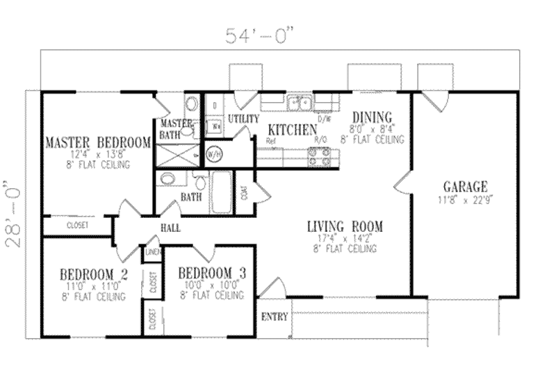House Plan Design - Floor Plan - Main Floor for Ranch House Plan #1-155 - 3 bed, 2 bath