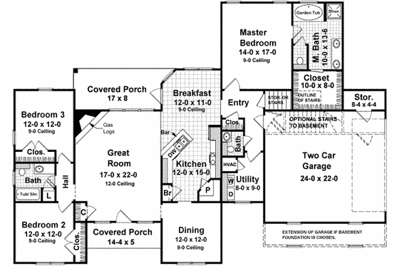Floor Plan - Main Floor for European House Plan #21-201 - 4 bed, 3 bath