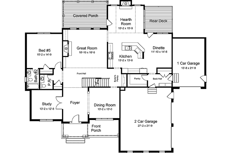 House Blueprint - Floor Plan - Main Floor for European House Plan #994-30 - 5 bed, 4.5 bath