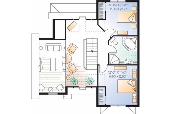Floor Plan - Upper Floor for European House Plan #23-2459 - 3 bed, 2 bath