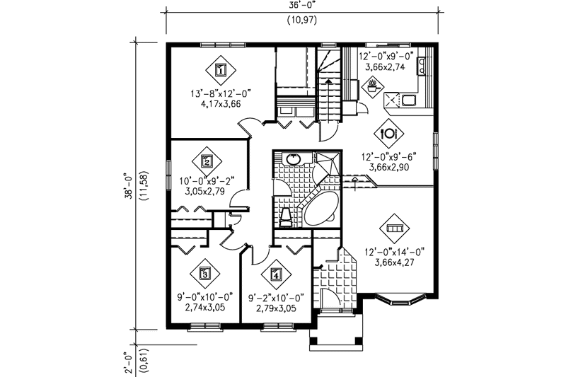 Architectural House Design - Floor Plan - Main Floor for Traditional House Plan #25-107 - 4 bed, 1 bath