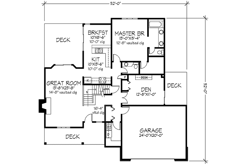 House Blueprint - Floor Plan - Main Floor for Prairie House Plan #320-1157 - 2 bed, 2.5 bath