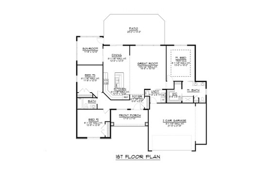 Floor Plan - Main Floor for Ranch House Plan #1064-112 - 3 bed, 2 bath