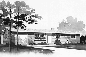 Exterior - Front Elevation for Ranch House Plan #72-827 - 3 bed, 1.5 bath