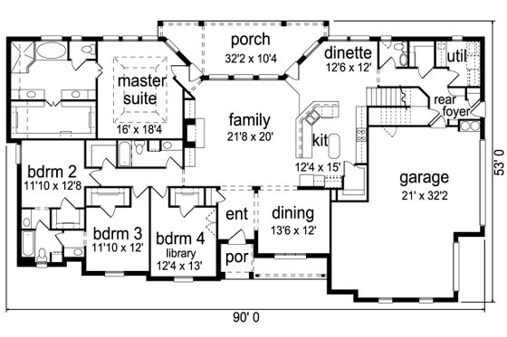 Floor Plan - Main Floor for European House Plan #84-619 - 4 bed, 2.5 bath