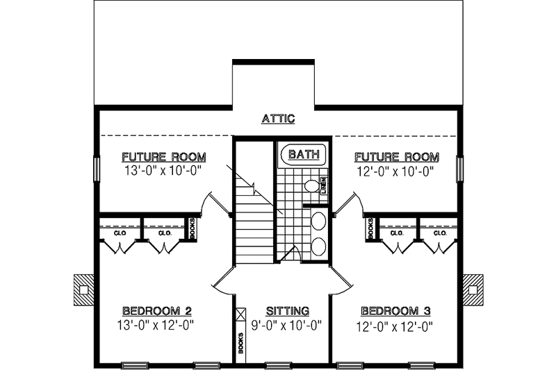 House Plan Design - Floor Plan - Upper Floor for Colonial House Plan #45-444 - 3 bed, 2 bath