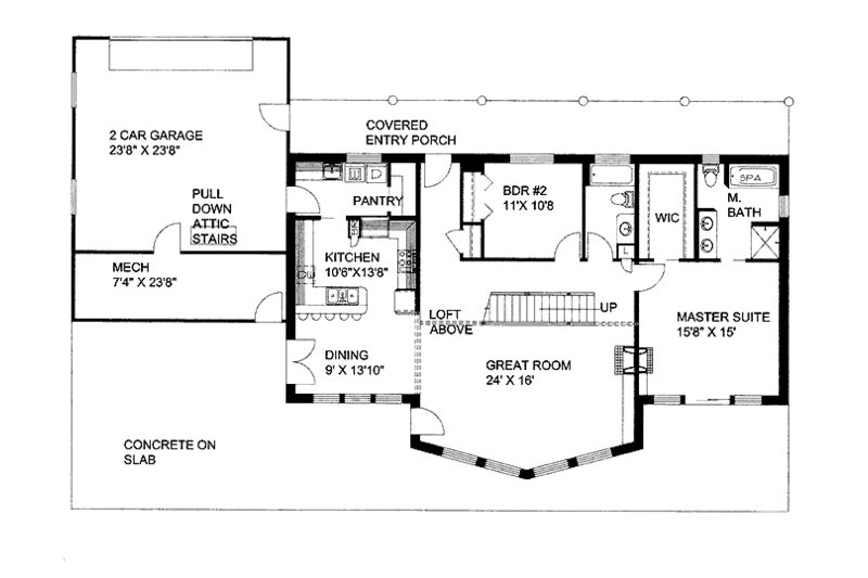 Home Plan - Floor Plan - Main Floor for Country House Plan #117-816 - 2 bed, 2 bath