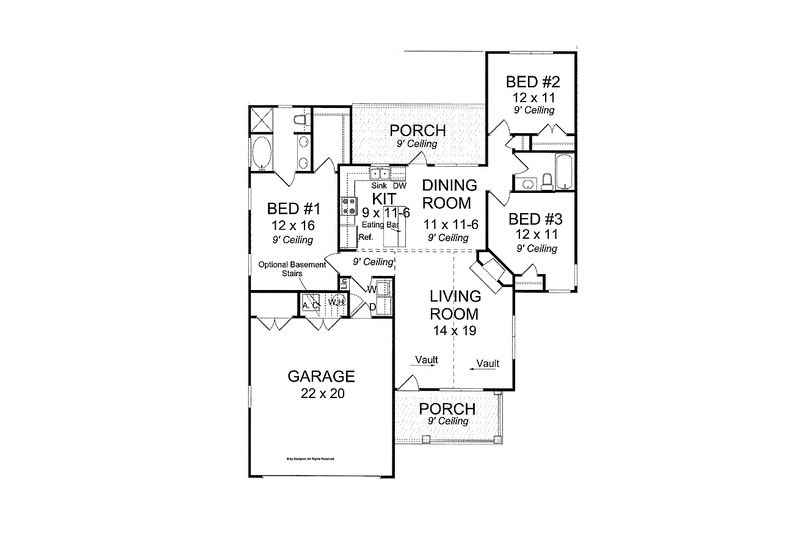 Home Plan - Floor Plan - Main Floor for Craftsman House Plan #513-2118 - 3 bed, 2 bath