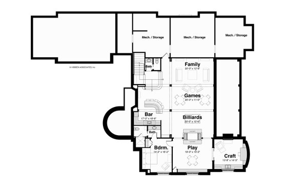 Floor Plan - Lower Floor for European House Plan #928-3 - 5 bed, 6 bath
