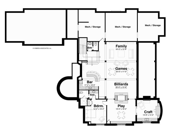 Architectural House Design - European Floor Plan - Lower Floor Plan #928-3