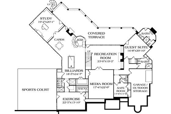 Floor Plan - Lower Floor for Mediterranean House Plan #453-610 - 5 bed, 7 bath