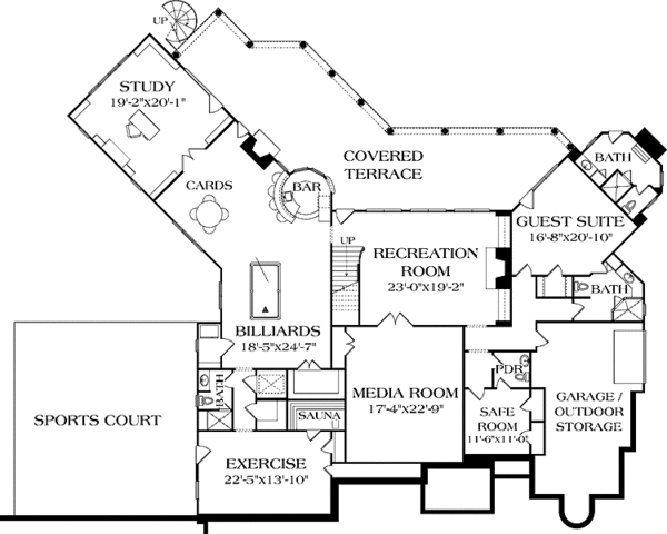 Architectural House Design - Mediterranean Floor Plan - Lower Floor Plan #453-610
