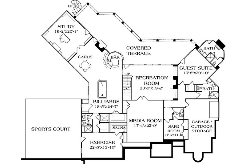 Home Plan - Floor Plan - Lower Floor for Mediterranean House Plan #453-610 - 5 bed, 7 bath