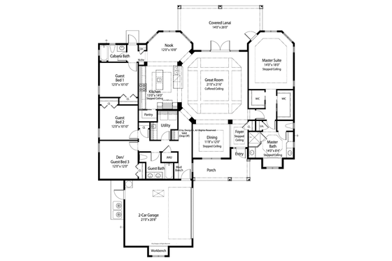 Floor Plan - Main Floor for Ranch House Plan #938-74 - 3 bed, 3 bath