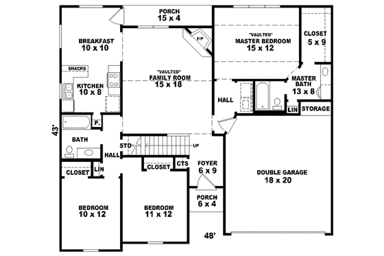 Floor Plan - Main Floor for European House Plan #81-741 - 3 bed, 2 bath