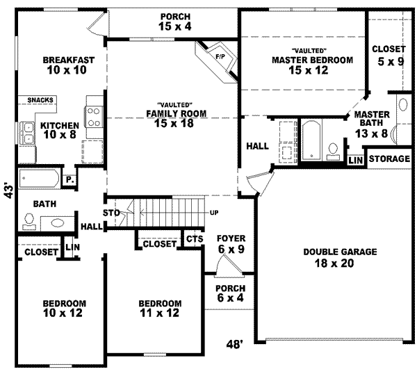 Floor Plan - Main Floor for European House Plan #81-741 - 3 bed, 2 bath