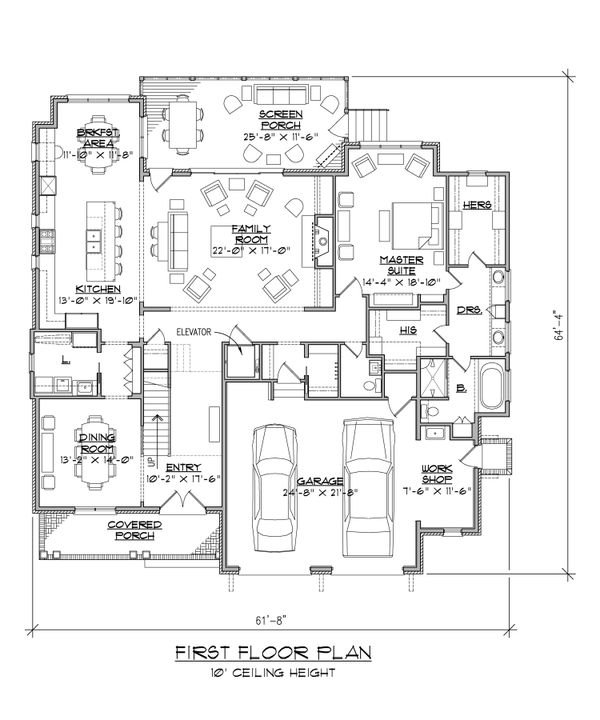 Craftsman Floor Plan - Main Floor Plan #1054-38