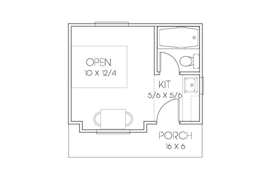 Floor Plan - Main Floor for Bungalow House Plan #423-65 - 1 bed, 1 bath