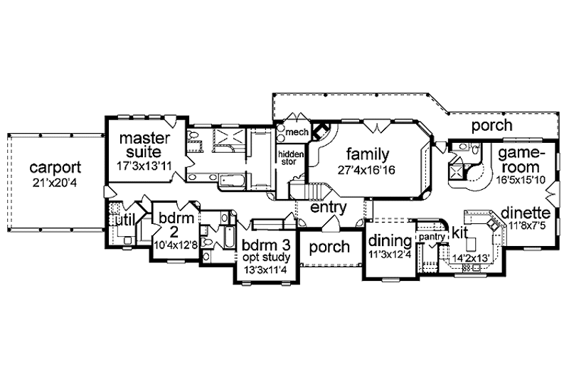 Architectural House Design - Floor Plan - Main Floor for Adobe / Southwestern House Plan #84-649 - 3 bed, 4 bath