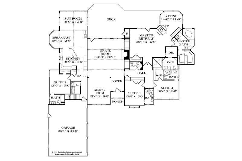 Home Plan - Floor Plan - Main Floor for Traditional House Plan #453-189 - 4 bed, 5.5 bath