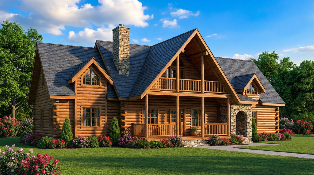 Exterior - Front Elevation 2 for Log House Plan #17-2976 - 3 bed, 2 bath