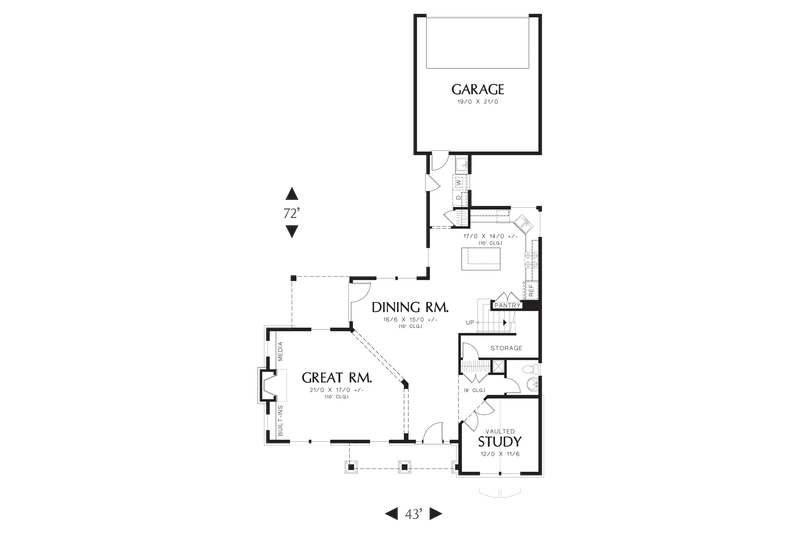 House Blueprint - Floor Plan - Main Floor for Craftsman House Plan #48-577 - 3 bed, 2.5 bath