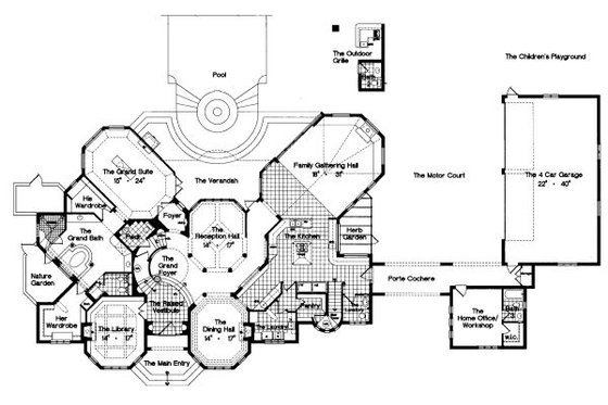 Floor Plan - Main Floor for European House Plan #417-448 - 5 bed, 5.5 bath