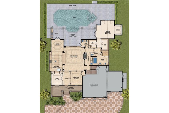 Floor Plan - Main Floor for Mediterranean House Plan #548-14 - 4 bed, 4.5 bath