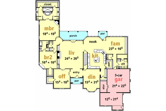 Floor Plan - Main Floor for European House Plan #329-326 - 4 bed, 5 bath