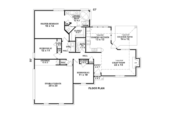 Floor Plan - Main Floor for European House Plan #81-13797 - 3 bed, 2 bath