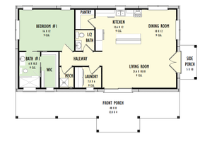 Floor Plan - Main Floor for Barndominium House Plan #1092-26 - 1 bed, 1.5 bath