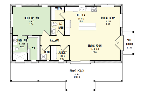 Floor Plan - Main Floor for Barndominium House Plan #1092-26 - 1 bed, 1.5 bath