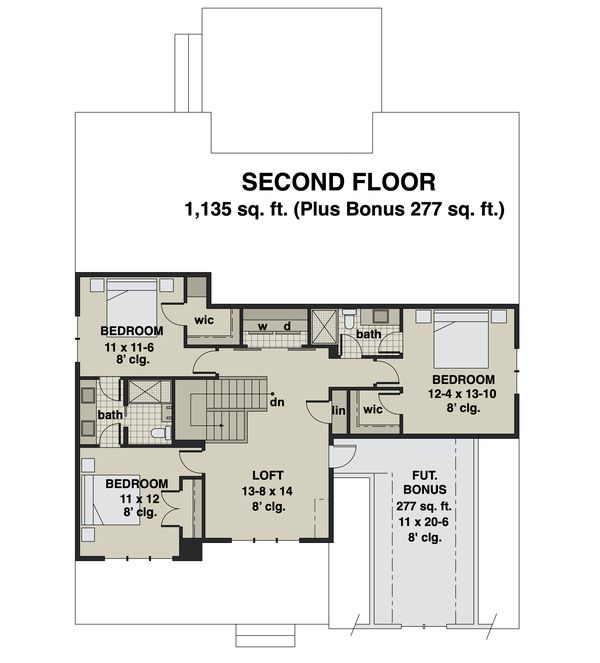 Farmhouse Floor Plan - Upper Floor Plan #51-1168
