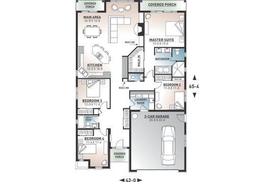Floor Plan - Main Floor for Mediterranean House Plan #23-2215 - 4 bed, 2.5 bath