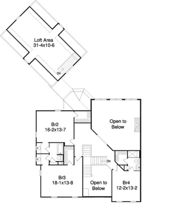Dream House Plan - Country Floor Plan - Upper Floor Plan #57-628