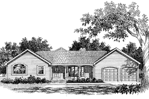 Architectural House Design - Exterior - Front Elevation for Ranch House Plan #456-44 - 3 bed, 2 bath