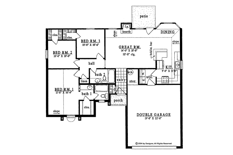 Home Plan - Floor Plan - Main Floor for Ranch House Plan #42-545 - 3 bed, 2 bath