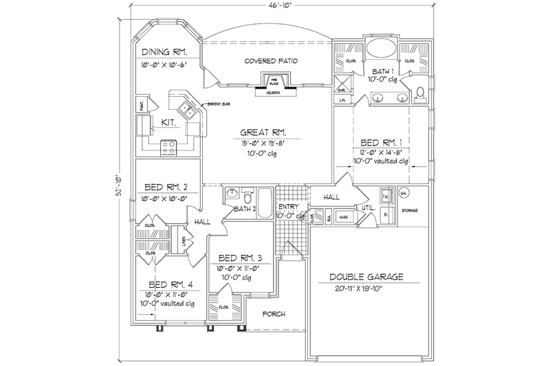 House Design - Floor Plan - Main Floor for European House Plan #42-666 - 4 bed, 2 bath