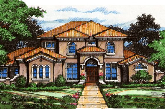 Exterior - Front Elevation for Mediterranean House Plan #135-182 - 5 bed, 6 bath