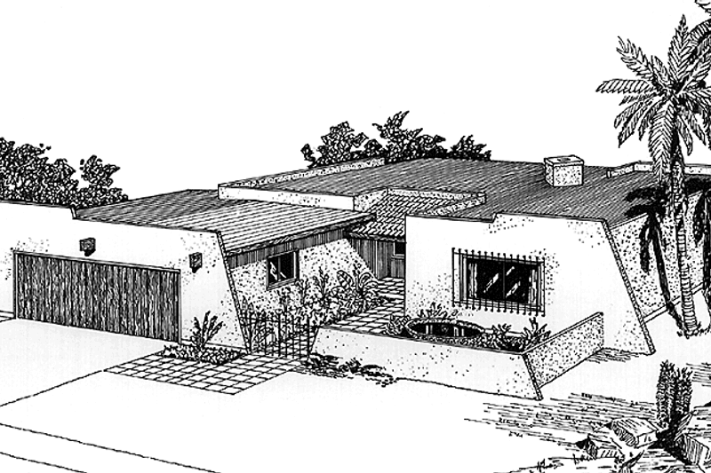 Architectural House Design - Adobe / Southwestern Exterior - Front Elevation Plan #320-1382