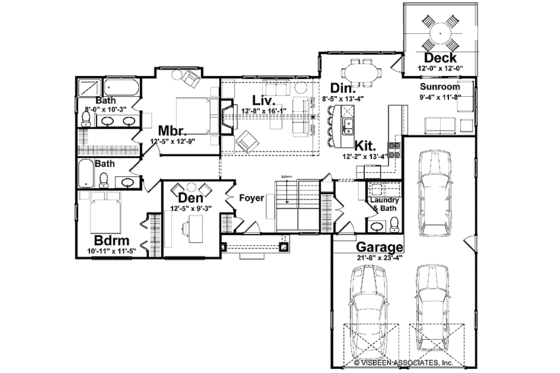 Floor Plan - Main Floor for Craftsman House Plan #928-125 - 2 bed, 2.5 bath
