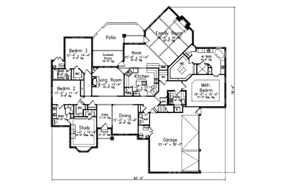 Floor Plan - Main Floor for European House Plan #52-235 - 3 bed, 3.5 bath