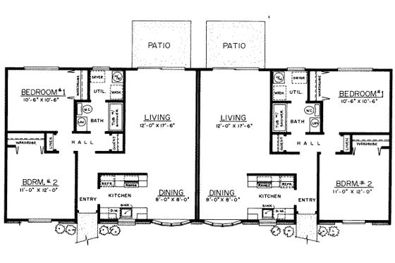 Floor Plan - Main Floor for Ranch House Plan #303-173 - 2 bed, 1 bath