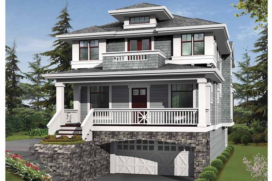 Exterior - Front Elevation 3 for Prairie House Plan #132-364 - 4 bed, 3.5 bath