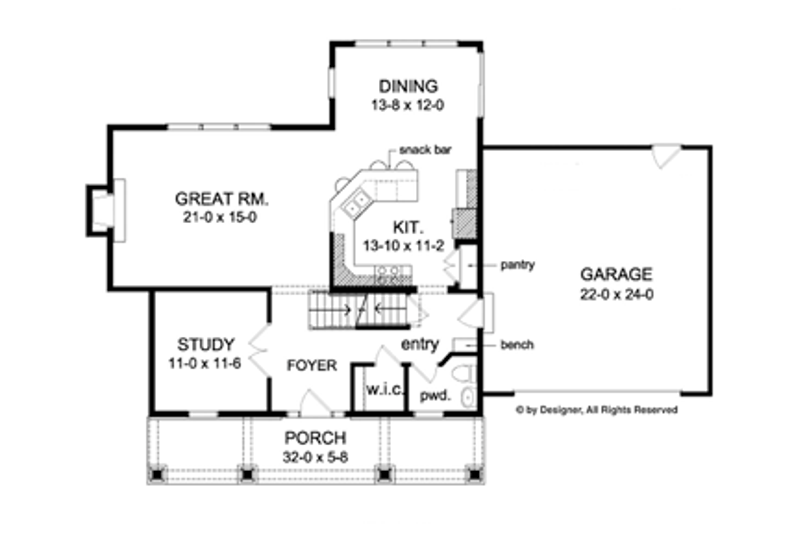 Home Plan - Floor Plan - Main Floor for Colonial House Plan #1010-47 - 3 bed, 2.5 bath