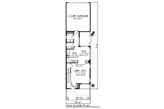 Floor Plan - Main Floor for Craftsman House Plan #70-965 - 3 bed, 2.5 bath