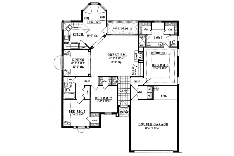 Home Plan - Floor Plan - Main Floor for European House Plan #42-522 - 2 bed, 2 bath